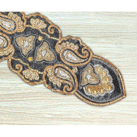 Designer Beads Table Runner, Black And Gold Runner, Handmade Center Table Runner 13X36Inch