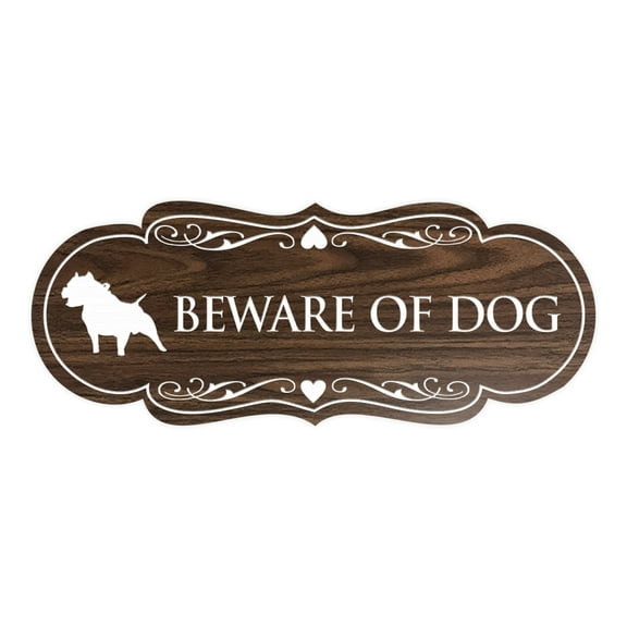 Designer Beware of Dog Sign(Walnut) - Large