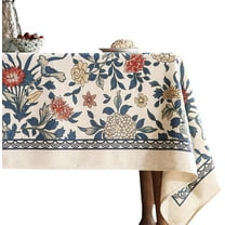 Designer Blue Tablecloth for Rectangle Tables,Vintage Linen with Leaves and Flowers Pattern Tablecloths,Farmhouse Floral Table Cover Cloth Decor for Kitchen Dining Christmas,55"*71"