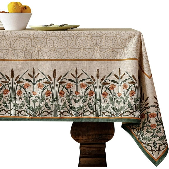 Designer Blue Tablecloth for Rectangle Tables,Vintage Linen with Leaves and Flowers Pattern Tablecloths,Farmhouse Floral Table Cover Cloth Decor for Kitchen Dining Christmas,55"*71"