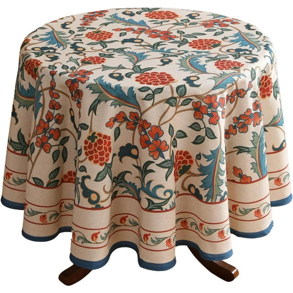 Designer Blue Tablecloth for Rectangle Tables,Vintage Linen with Leaves and Flowers Pattern Tablecloths,Farmhouse Floral Table Cover Cloth Decor for Kitchen Dining Christmas,60"*71"