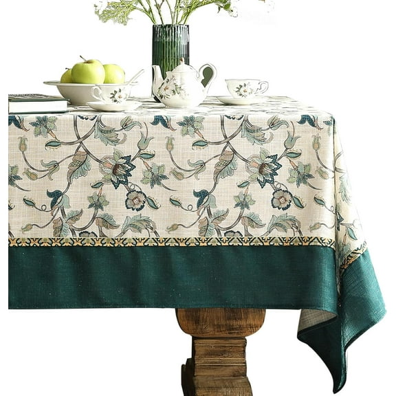 Designer Blue Tablecloth for Rectangle Tables,Vintage Linen with Leaves and Flowers Pattern Tablecloths,Farmhouse Floral Table Cover Cloth Decor for Kitchen Dining Christmas,55"*71"
