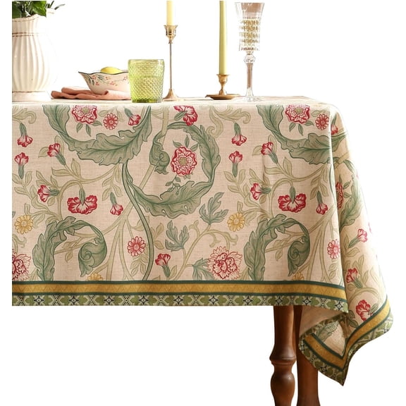 Designer Blue Tablecloth for Rectangle Tables,Vintage Linen with Leaves and Flowers Pattern Tablecloths,Farmhouse Floral Table Cover Cloth Decor for Kitchen Dining Christmas,55"*71"