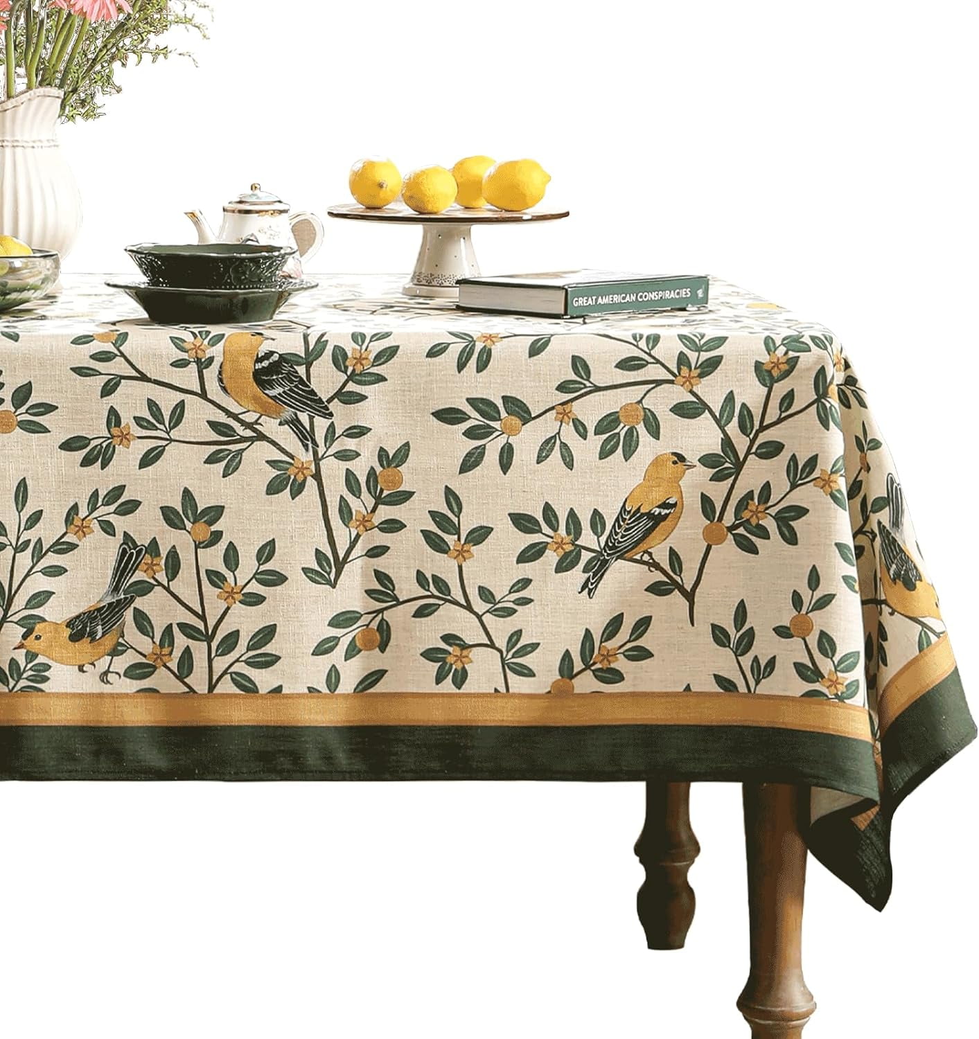 Designer Blue Tablecloth for Square Tables,Vintage Linen with Leaves