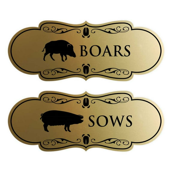 Designer Boars and Sows, Novelty Restroom Signs, Set of 2 (Brushed Gold) - Medium