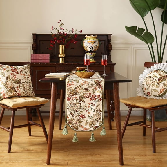 Designer Bohemian Luxury Velvet Extra Long Table Runner 118 Inches,Farmhouse Floral Pattern Decor Table Runners for Dining Tables,Thanksgiving,Kitchen Tables,Christmas,12"*118"-Grace A