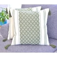 thumbnail image 1 of Designer Boho Throw Pillow Covers with Tassels Olive Green, 18x18 inch - Pack of 2 / Plaid Cushion Covers for Sofa, Bed/ Farmhouse Accent Cotton Woven Pillow Cases, 1 of 10