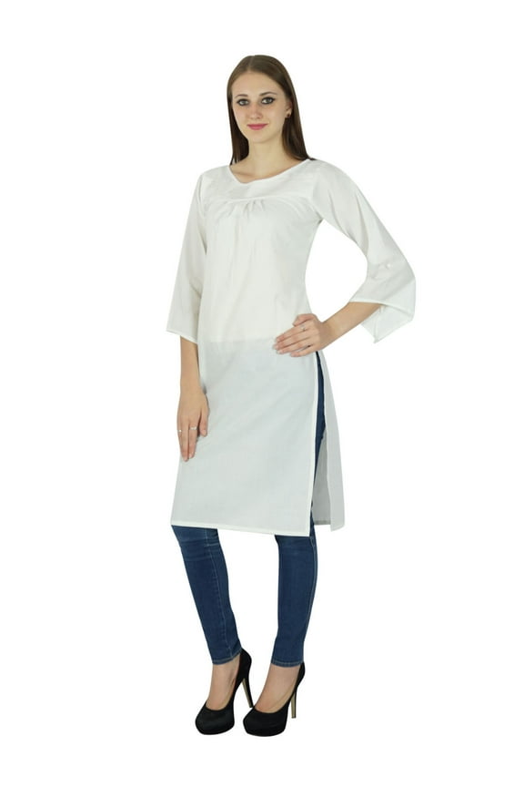 Designer Bollywood Ethnic Kurta Women Cotton Solid Kurti Casual Top Tunic Dress