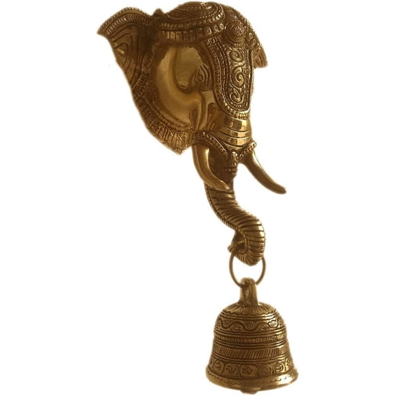 Designer Brass Elephant Head Wall Hanging With Bell