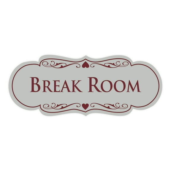 Designer Break Room Sign(Light Grey / Burgundy) - Medium