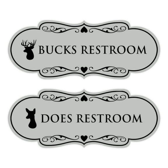 Designer Bucks and Does Novelty Restroom Signs, Set of 2 (Lt Gray) - Small