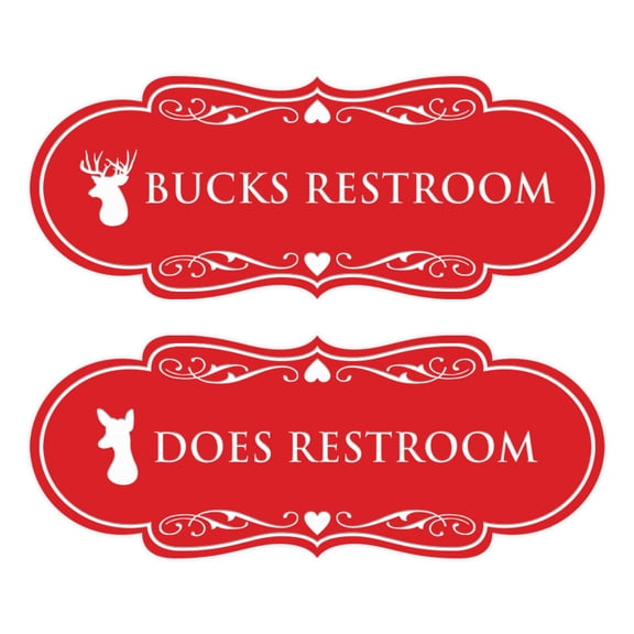 Designer Bucks and Does Novelty Restroom Signs, Set of 2 (Red) - Small