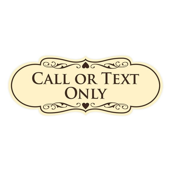 Designer Call Or Text Only Sign (Ivory/Dark Brown) - Medium