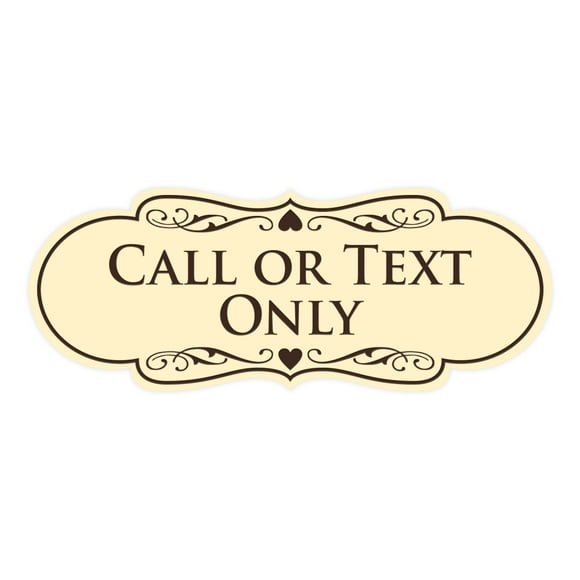 Designer Call Or Text Only Sign (Ivory/Dark Brown) - Medium