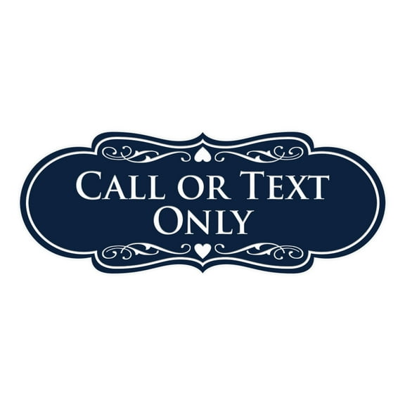 Designer Call Or Text Only Sign (Navy Blue / White) - Large
