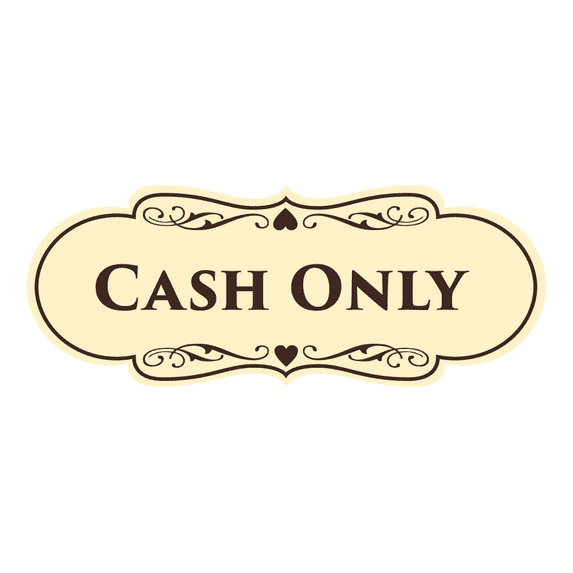 Designer Cash Only Sign (Ivory/Dark Brown) - Medium