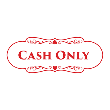 Designer Cash Only Sign (White/Red) - Large