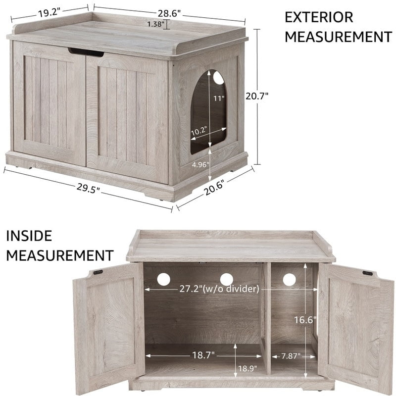 Weathered Gray Wooden Cat Litter Box Enclosure Bench
