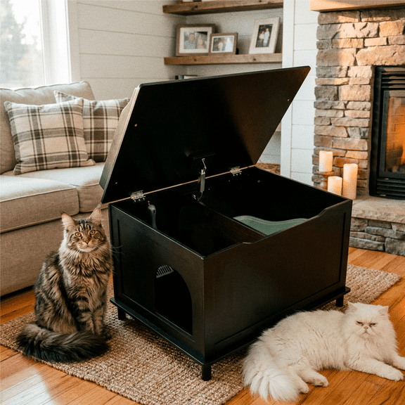 Designer Catbox Enclosed Cat Litter Box and End Table, Black