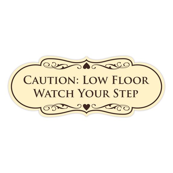 Designer Caution: Low Floor Watch Your Step Sign (Ivory/Dark Brown) - Medium