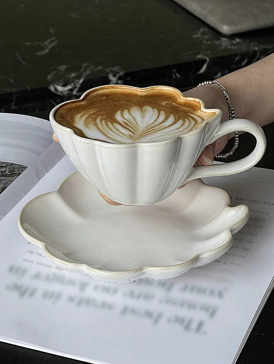 Designer Ceramic Coffee Cup Set, European Style White Cloud Shaped ...