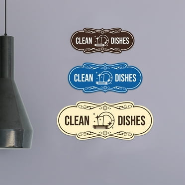 Designer Clean Dishes Sign (Navy Blue / White) - Large