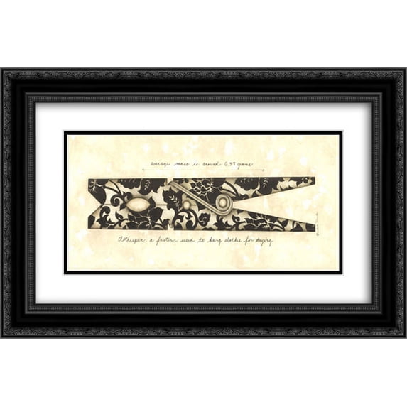 Designer Clothes Pin 2x Matted 12x20 Black Ornate Framed Art Print by Andrea Roberts