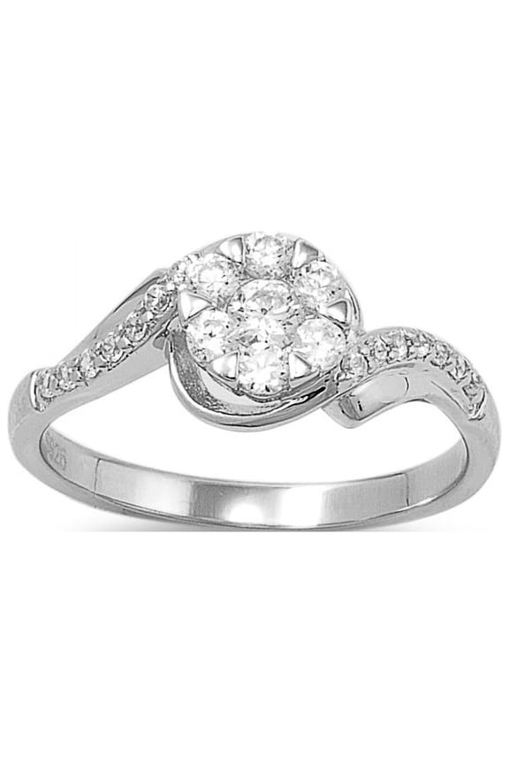 Designer Cluster Center Cubic Zirconia Ring Sterling Silver 925