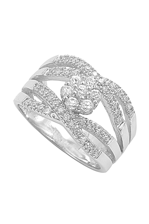 Designer Cluster Flower Center Cubic Zirconia Ring Sterling Silver 925 Size 8