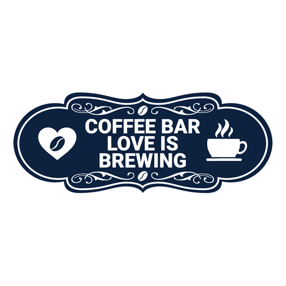 Designer Coffee Bar Love is Brewing Sign (Navy Blue / White) - Large