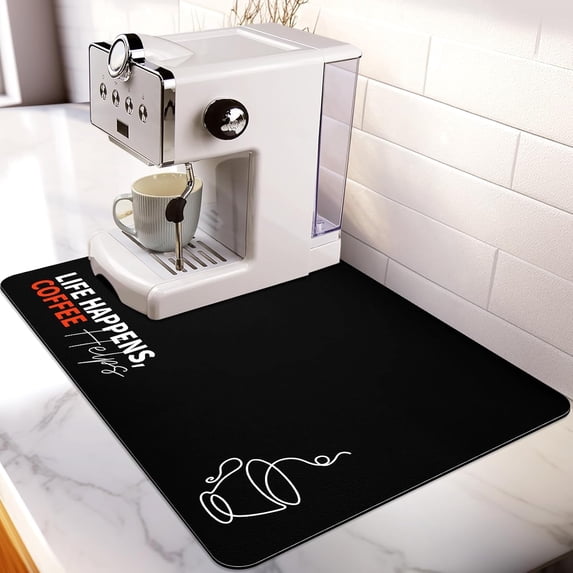 Coffee Mat for Countertop, 16" x 20" Large Absorbent Coffee Bar Mat, Hide Stains Dish Drying Mat for Kitchen, Coffee Station Decor, Life Happens Coffee Helps