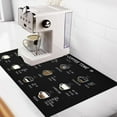 thumbnail image 1 of Designer Coffee Bar Mat, Small 12 x 19 Inches, Rubber Backing, Absorbent Coffee Maker Mats for Dish Drying, Kitchen Countertop, Heat Resistant, Coffee Flavor Menu, Black, 1 of 8