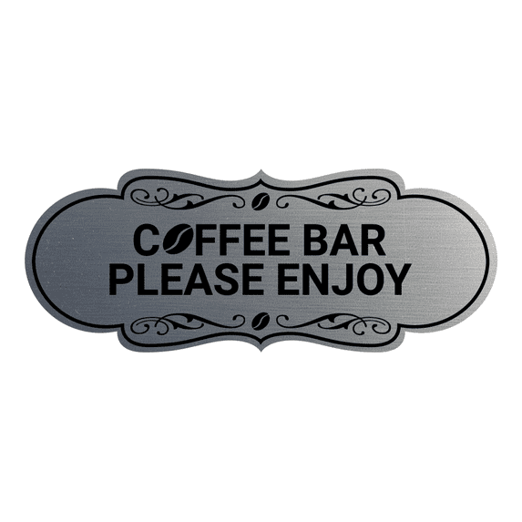 Designer Coffee Bar Please Enjoy Sign (Brushed Silver) - Small