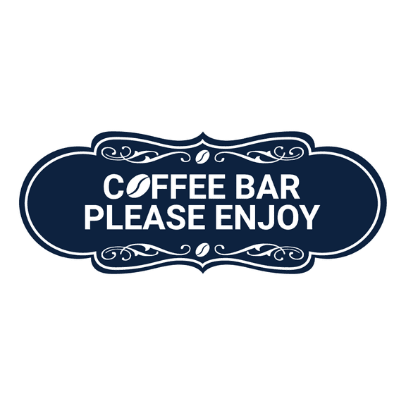 Designer Coffee Bar Please Enjoy Sign (Navy Blue / White) - Large