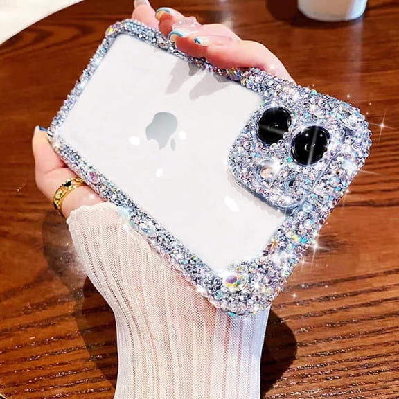 Designer Compatible with iPhone 12 Bling Clear Case for Women,Cute Glitter Phone Case with Sparkle Rhinestone Diamond Camera Protection，Airbag anti-fall Crystal Hard Cover for Girl