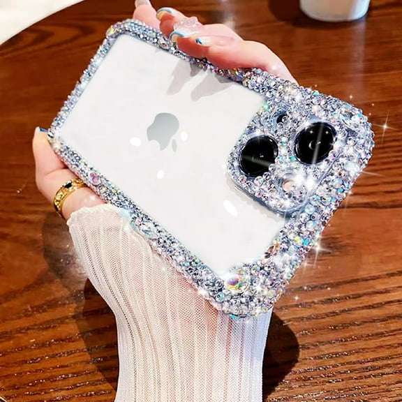 Designer Compatible with iPhone 14 Bling Clear Case for Women,Cute Glitter Phone Case with Sparkle Rhinestone Diamond Camera Protection，Airbag anti-fall Crystal Hard Cover for Girl