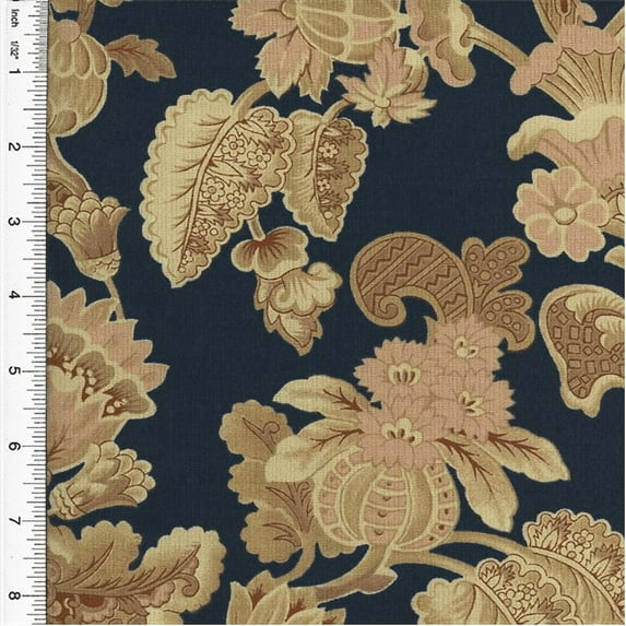Designer Cotton Blue/Multi Floral Print Decorating Fabric, Fabric By the Yard