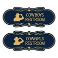 thumbnail image 1 of Designer Cowgirls and Cowboys Novelty Restroom Signs, Set of 2 (Navy Blue/Gold) - Small, 1 of 5