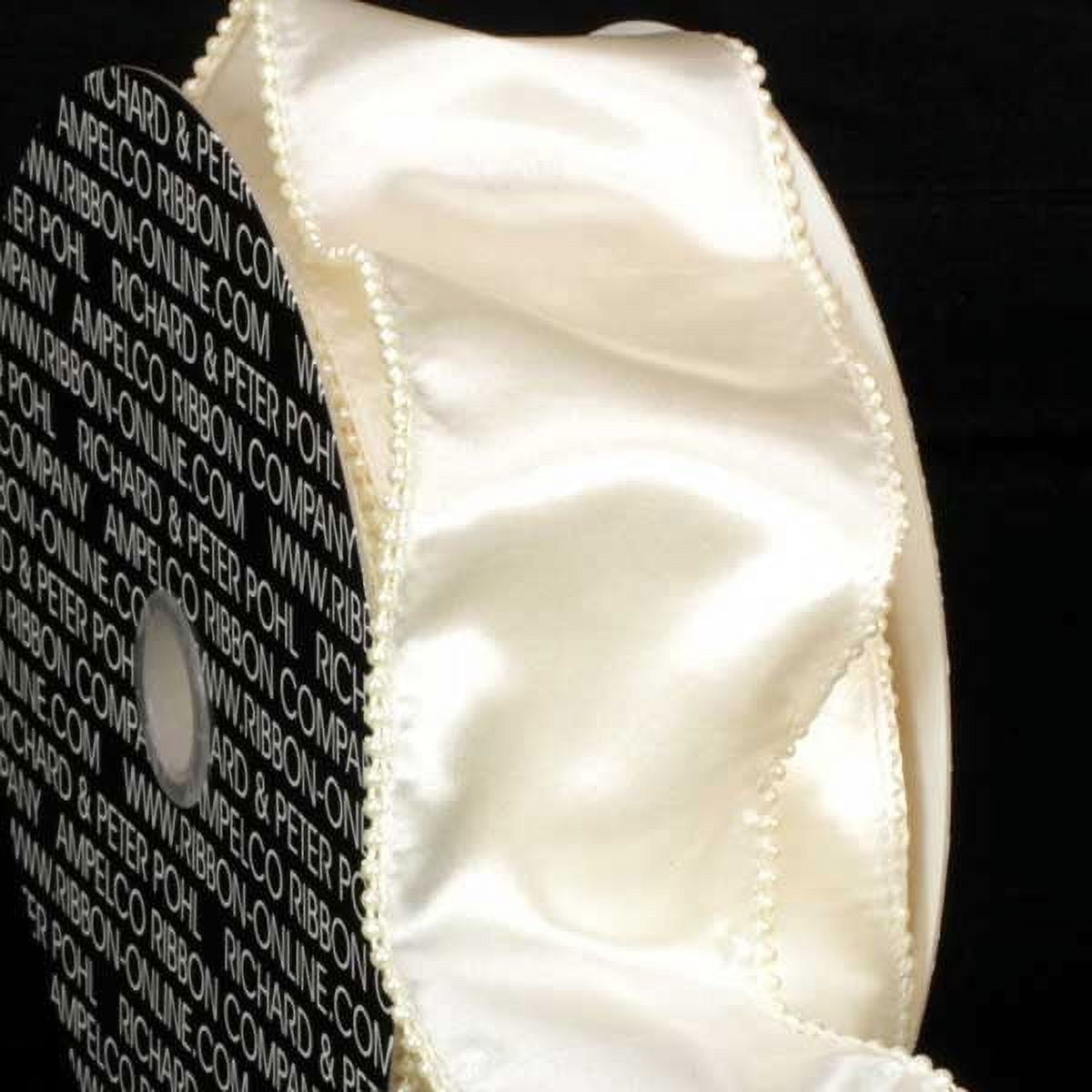 Designer Creamy Ivory Wired Pearl Edge Satin Craft Ribbon 3" x 20 Yards