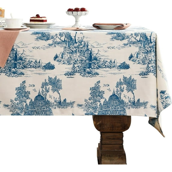 Designer Cyan Tablecloth for Rectangle Tables,Vintage Linen with Ancient Castle and Manor Pattern Tablecloths,Elegant Table Cover Cloth Decorative for Kitchen Dining Room,60"*120"