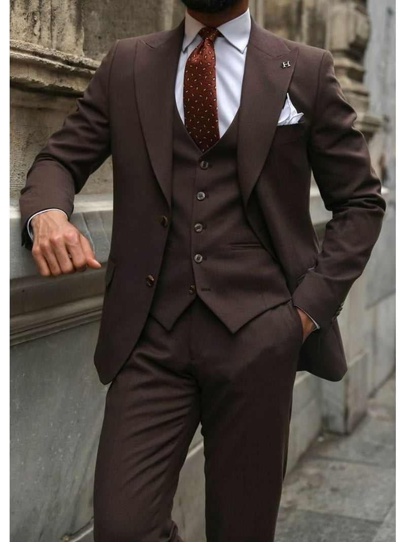 Designer Dark Brown party wear coat pant wedding formal 3pc