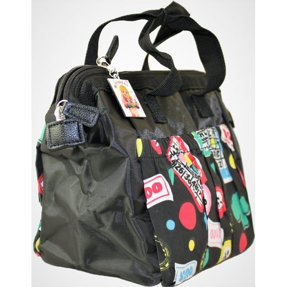 Tote Bag 6 Pocket Black Bingo Card Pattern with Lucky Lady Charm