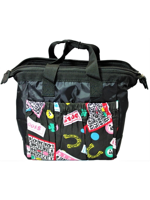 Tote Bag 6 Pocket Black Bingo Card Pattern