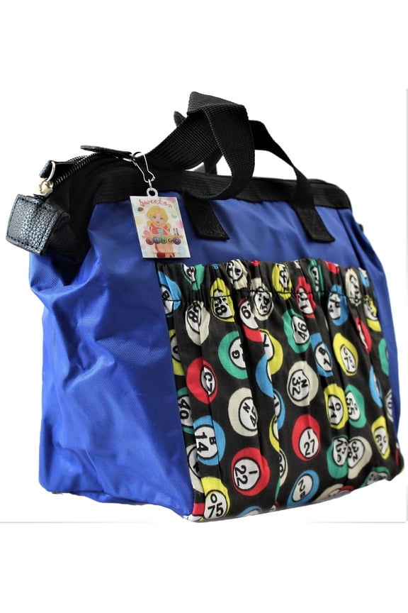 Tote Bag 6 Pocket Blue Bingo Dauber Ball Pattern