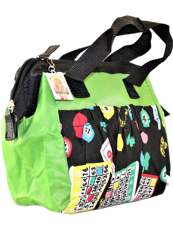 Tote Bag 6 Pocket Green Bingo Dauber Card Pattern- with Lucky Lady Charm