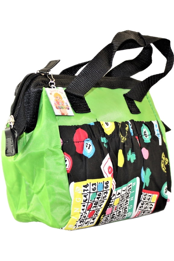 Tote Bag 6 Pocket Green Bingo Dauber Card Pattern- with Lucky Lady Charm