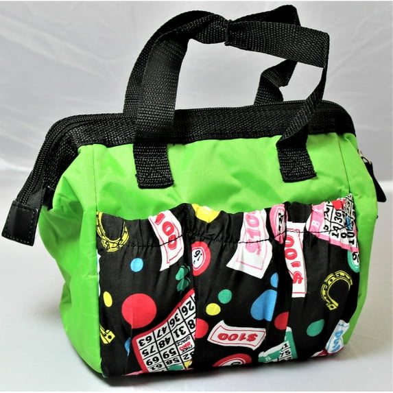 Bingo Card Pattern Tote Bag Green 6 Pocket
