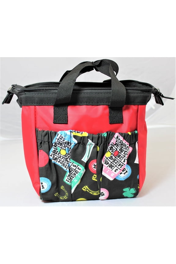 Tote Bag 6 Pocket Red Bingo Card Pattern