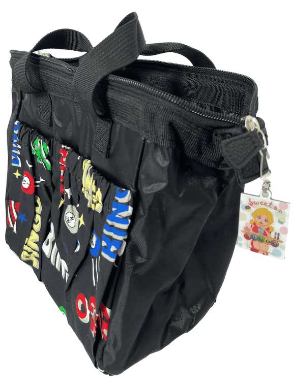 Tote Bag 6 Pocket Black Bingo Dauber Space Bag- with Lucky Lady Charm