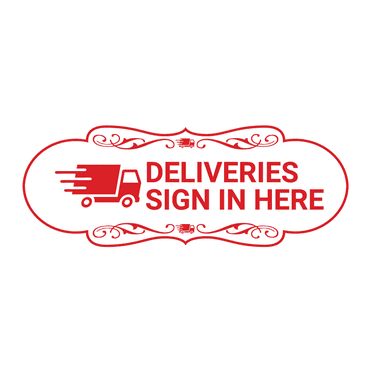 Designer Deliveries Sign In Here Sign (White/Red) - Large